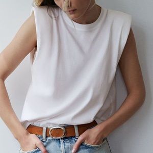 Zara White Shoulder Pad Top T-shirt